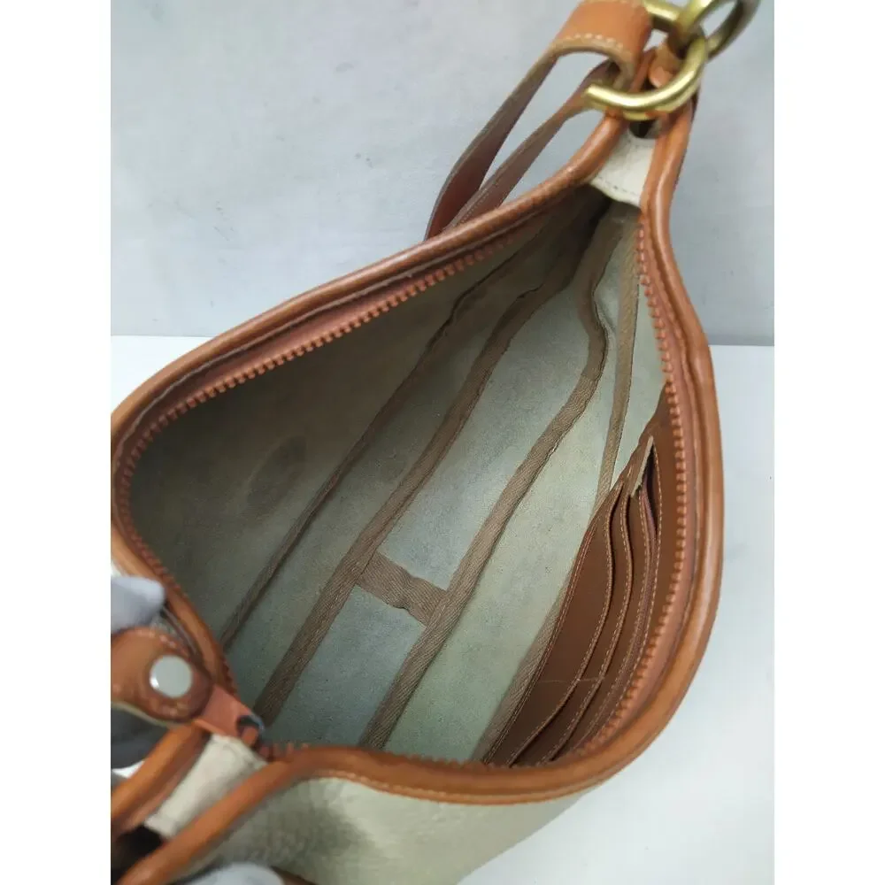 Dooney & Bourke Ivory Pebbled Leather Zipper Hobo Shoulder Bag - Vintage